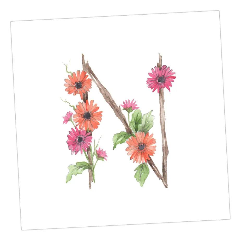 Floral Letters N Greeting & Note Cards Crumble and Core 8 x 8 cm  