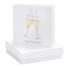 Load image into Gallery viewer, Boxed Champagne Glasses Happy Birthday Earring Card Crumble and Core Crumble &amp; Core
