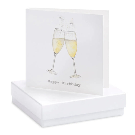 Boxed Champagne Glasses Happy Birthday Earring Card Earrings Crumble and Core White  