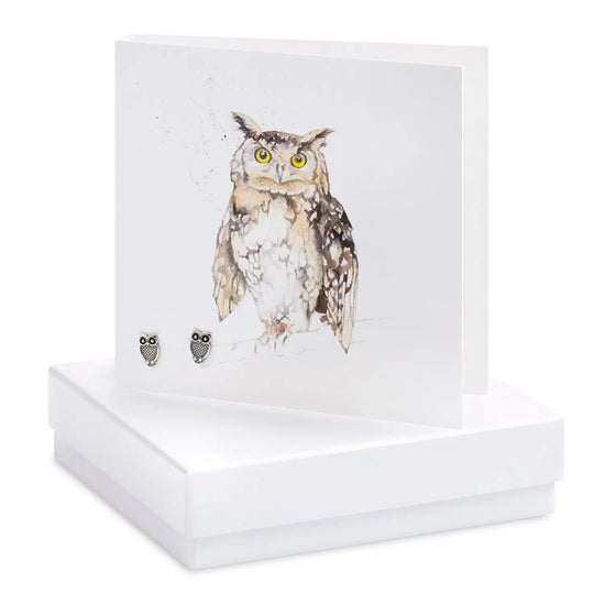 Boxed Owl Earring Card Earrings Crumble and Core White  