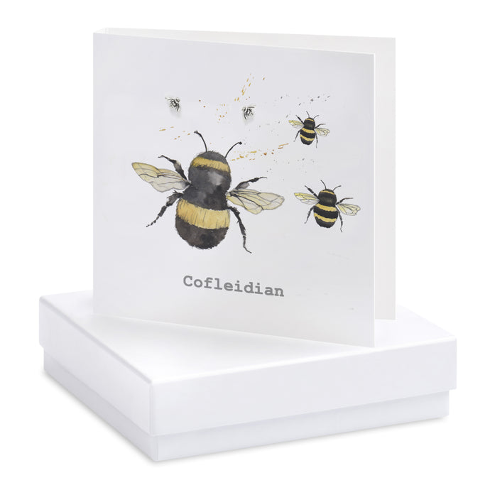 Boxed Welsh Bee Cofleidian Hugs Earring Card Crumble and Core Crumble & Core