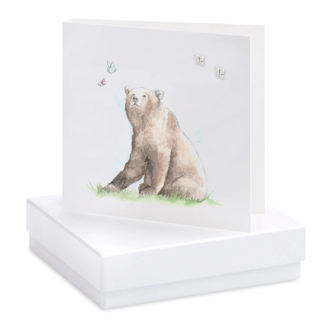 Boxed Bear and Butterflies Earring Card Earrings Crumble and Core White  