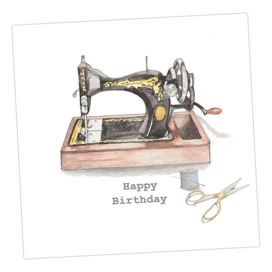 Vintage Sewing Machine Birthday Card Greeting & Note Cards Crumble and Core 12 x 12 cm  