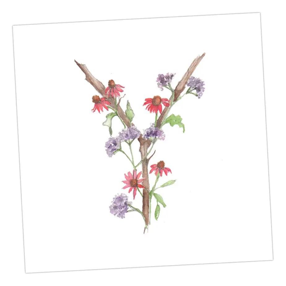 Floral Letters Y Greeting & Note Cards Crumble and Core 8 x 8 cm  