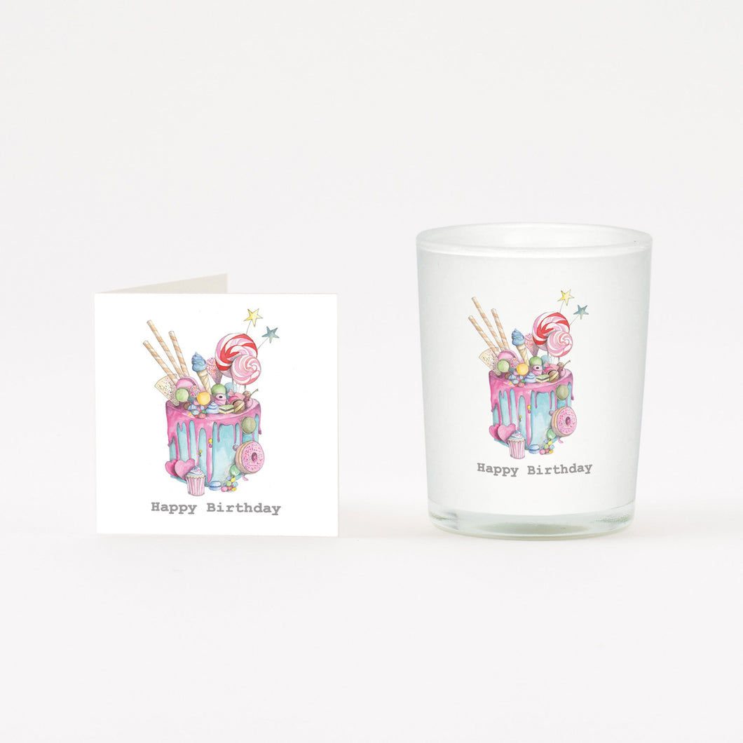 Birthday Cake Boxed Candle and Card Candles Crumble and Core White 20cl 