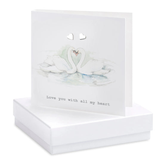Boxed Earring Card Swans Love Earrings Crumble and Core White  