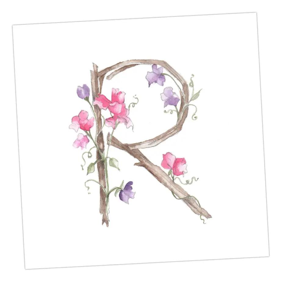 Floral Letters R Greeting & Note Cards Crumble and Core 8 x 8 cm  