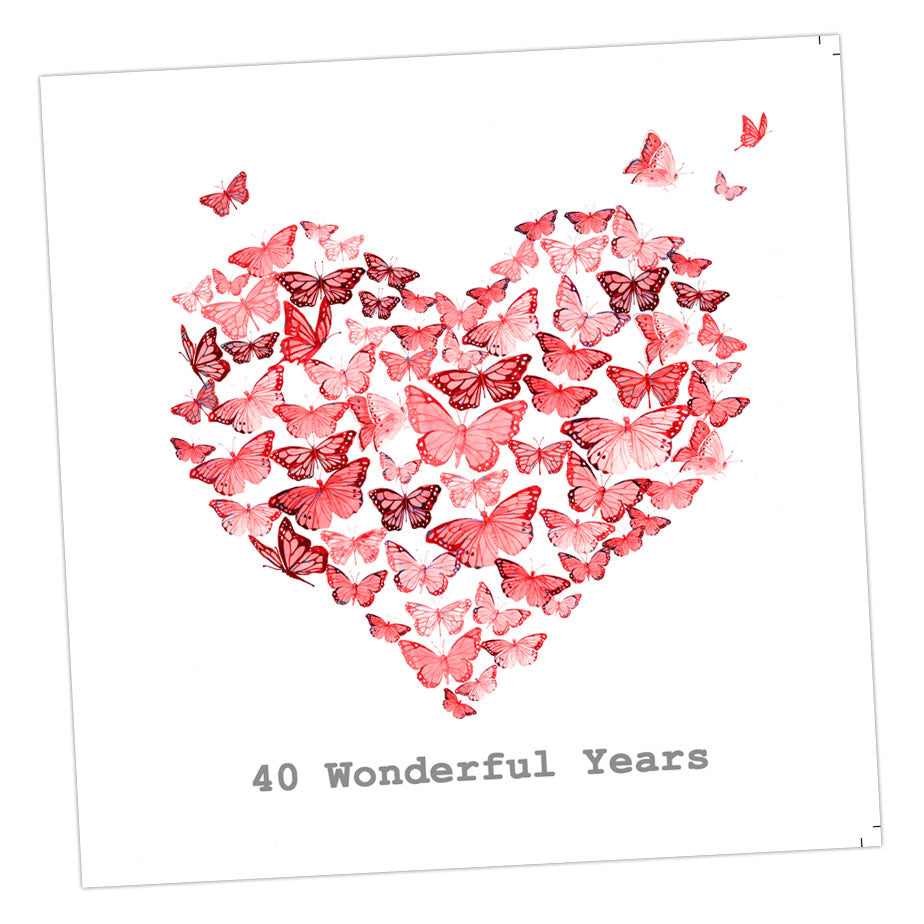 Butterfly 40th Anniversary Card Greeting & Note Cards Crumble and Core 15 x 15 cm  