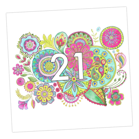 Embroidered 21st Greeting Card Greeting & Note Cards Crumble and Core 12 x 12 cm  