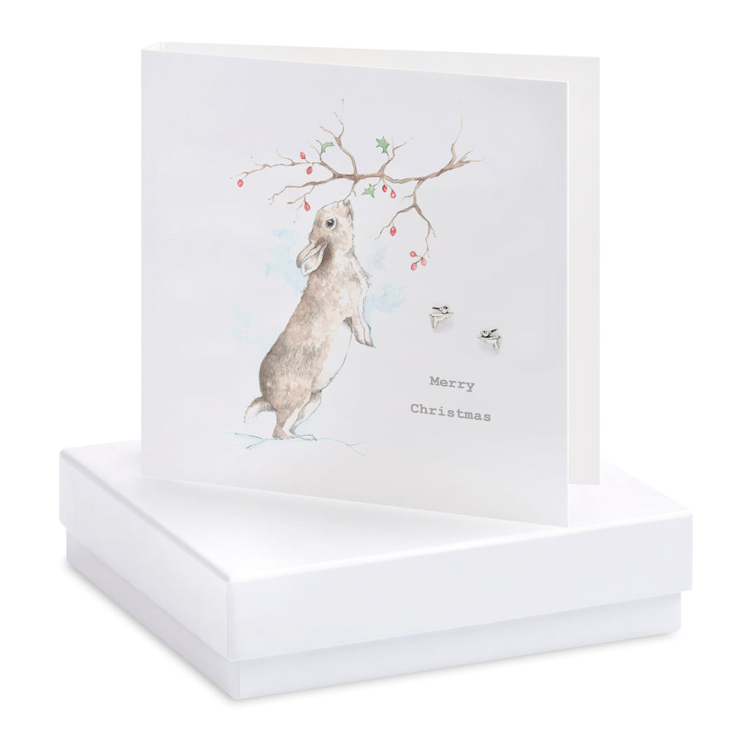 Boxed Christmas Bunny Earring Card Earrings Crumble and Core White  