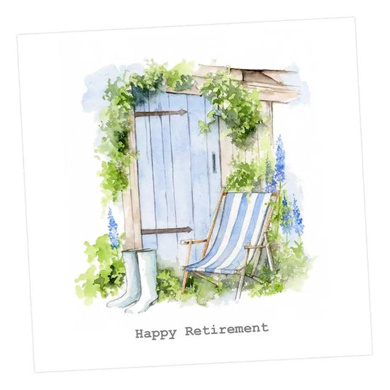 Shed and Deckchair Happy Retirement Card Greeting & Note Cards Crumble and Core 15 x 15 cm  