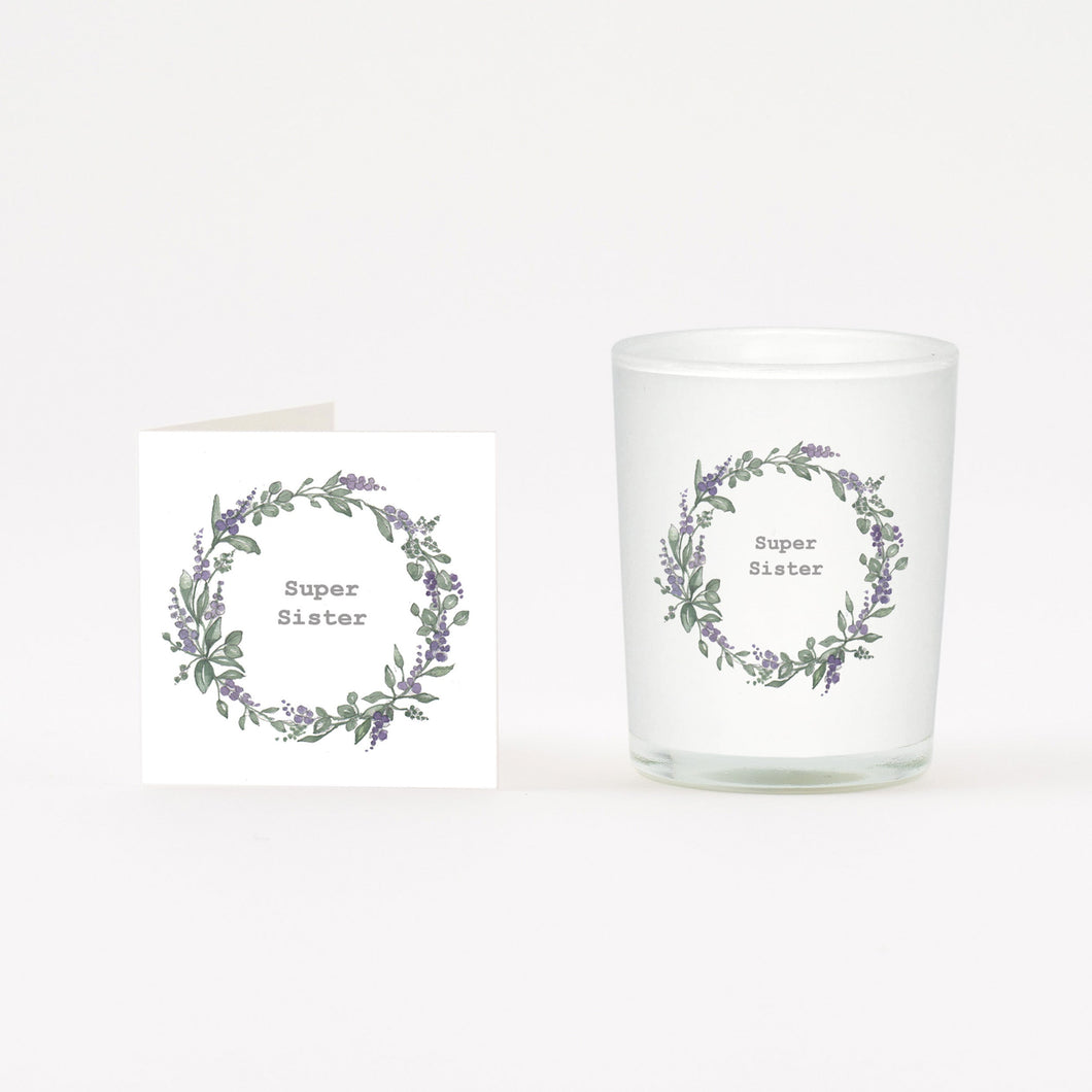 Lavender Wreath Sister Boxed Candle and Card Candles Crumble and Core   