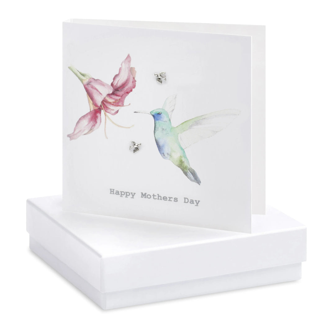 Boxed Earring Card Mum Hummingbird Mother's day Earrings Crumble and Core White  