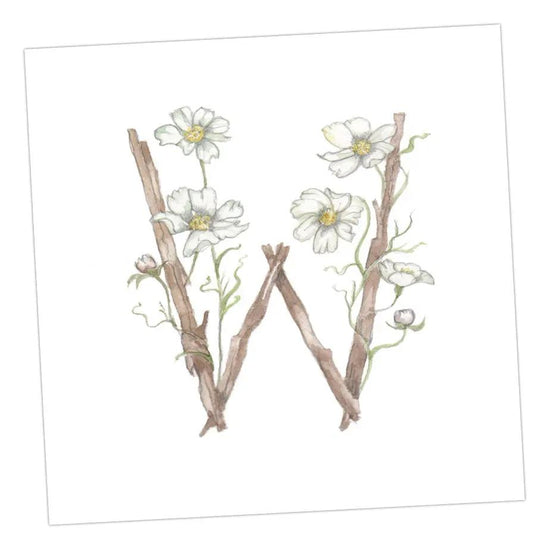 Floral Letters W Greeting & Note Cards Crumble and Core 8 x 8 cm  