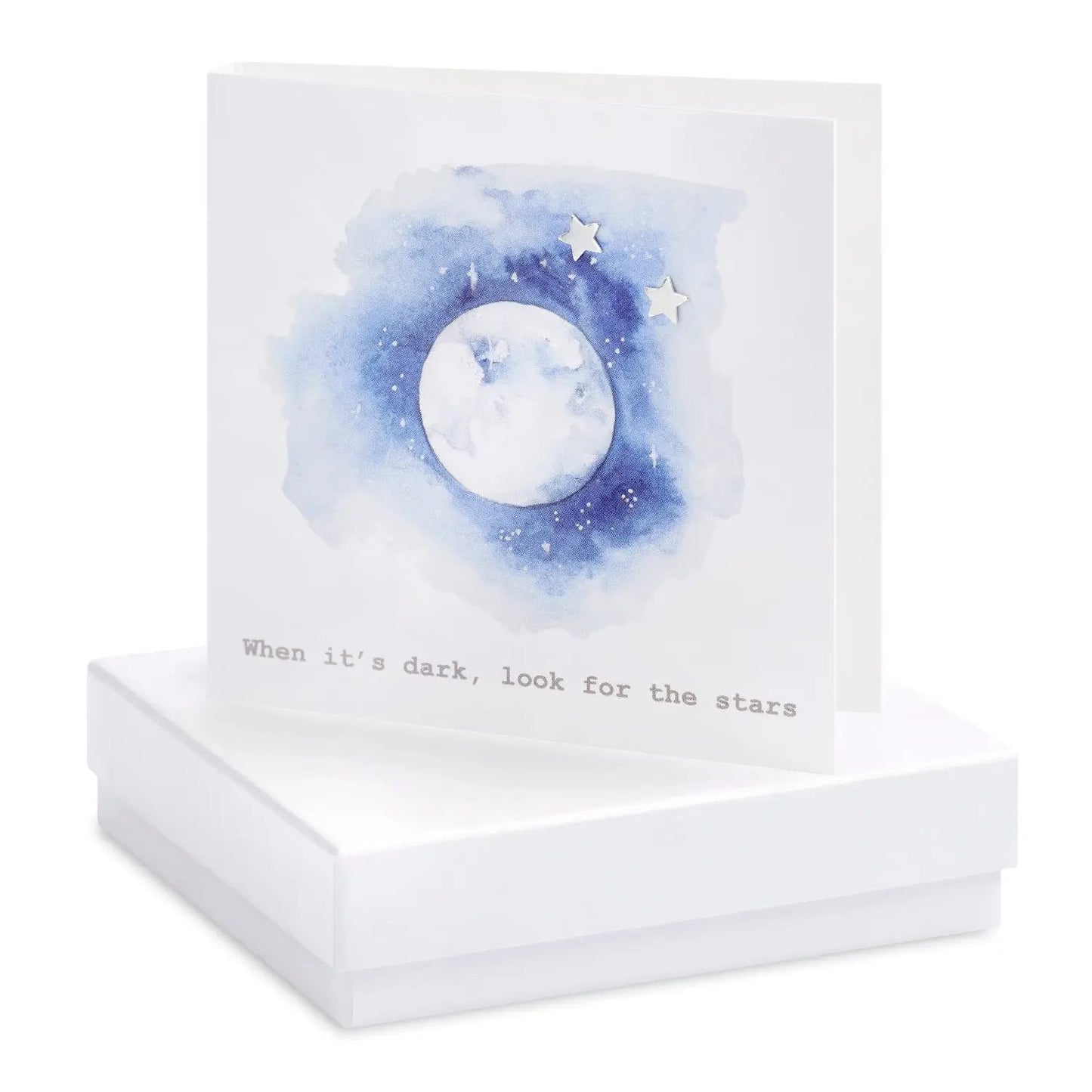 Boxed Moon When Its Dark Look For The Stars Earring Card Earrings Crumble and Core White  