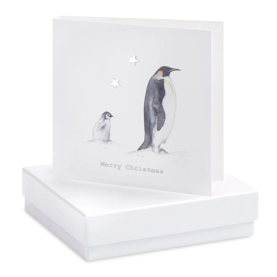 Boxed Earring Card Penguins Merry Christmas Earrings Crumble and Core White  