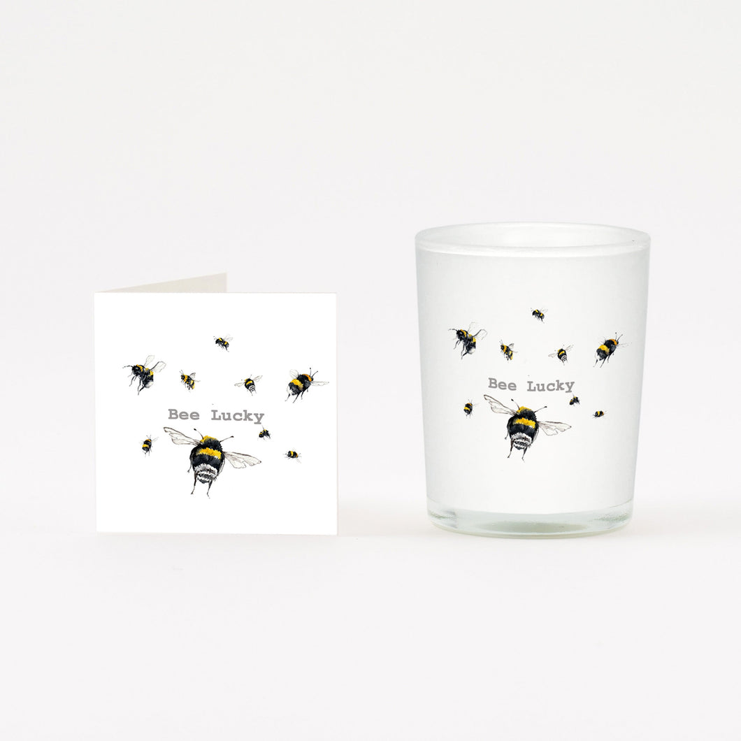 Bee Lucky Boxed Candle and Card Candles Crumble and Core White 20cl 