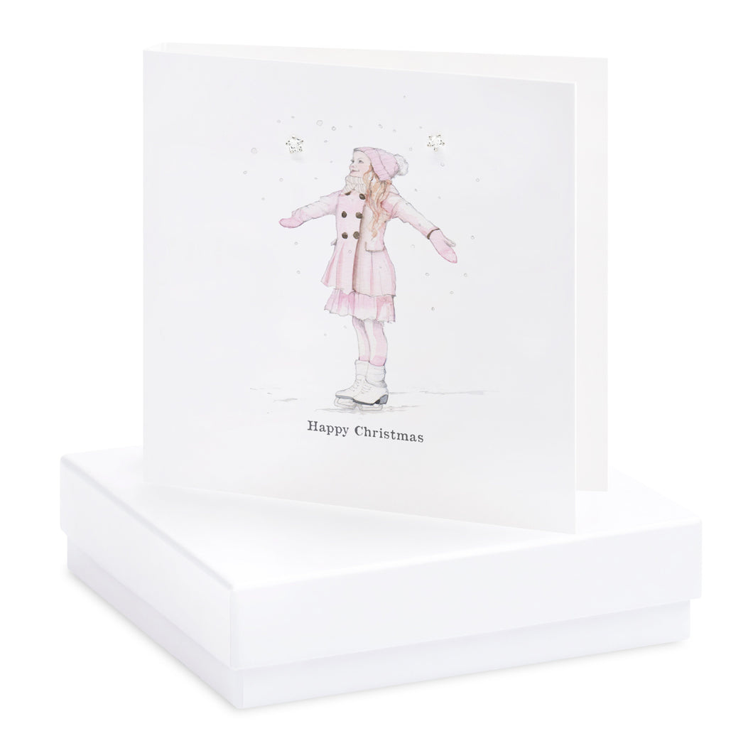 Boxed Christmas Skater Earring Card Earrings Crumble and Core White  