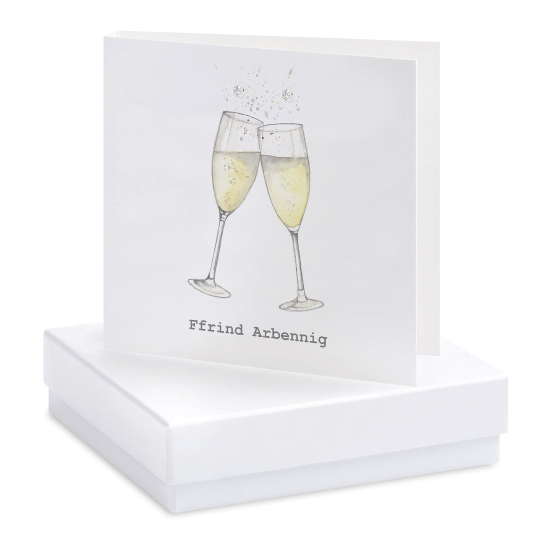 Boxed Welsh Champagne Ffrind Arbennig Special Friend Earring Card Earrings Crumble and Core White  