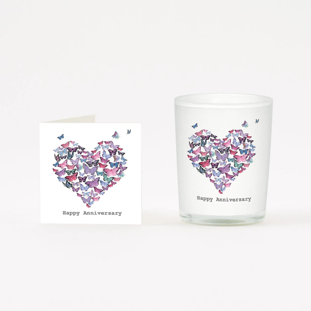 Butterfly Anniversary Boxed Candle and Card Candles Crumble and Core White 20cl 