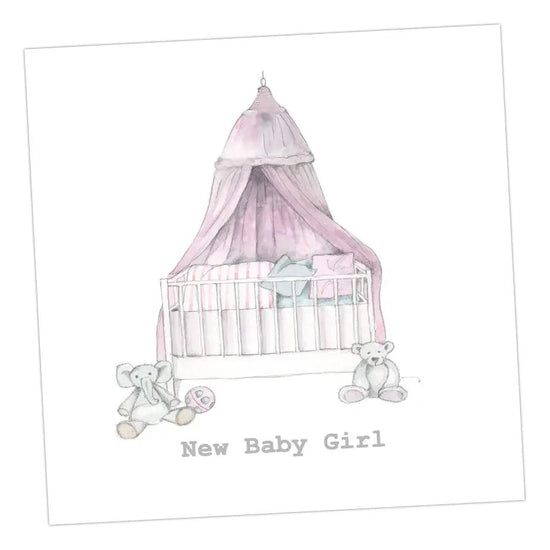 Pink Baby Cot Greeting & Note Cards Crumble and Core 15 x 15 cm  