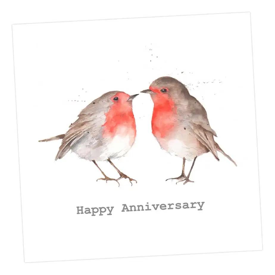 Kissing Robins, Anniversary Card Greeting & Note Cards Crumble and Core 12 x 12 cm  