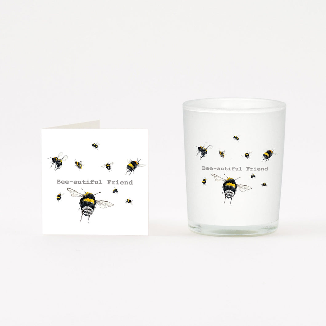 Bee-autiful Friend Boxed Candle and Card Candles Crumble and Core White 20cl 