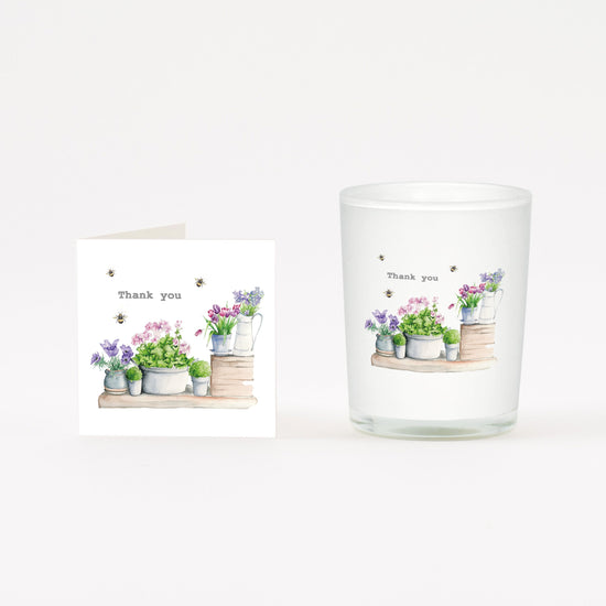 Flower Pots Thank You Boxed Candle and Card Candles Crumble and Core White 20cl 