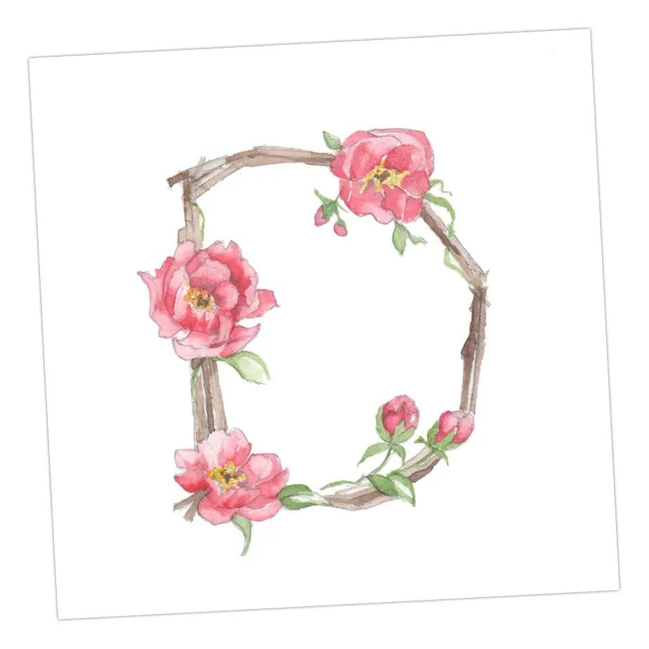 Floral Letters D Greeting & Note Cards Crumble and Core 8 x 8 cm  