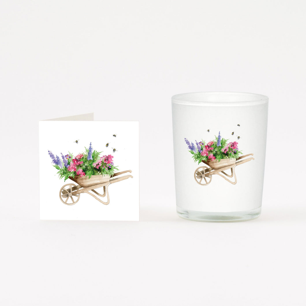 Wheelbarrow Boxed Candle and Card Candles Crumble and Core White 20cl 
