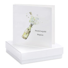 Carica l&#39;immagine nel visualizzatore di Gallery, Boxed Welsh Champagne Penblwydd Hapus Happy Birthday Earring Card Earrings Crumble and Core White  
