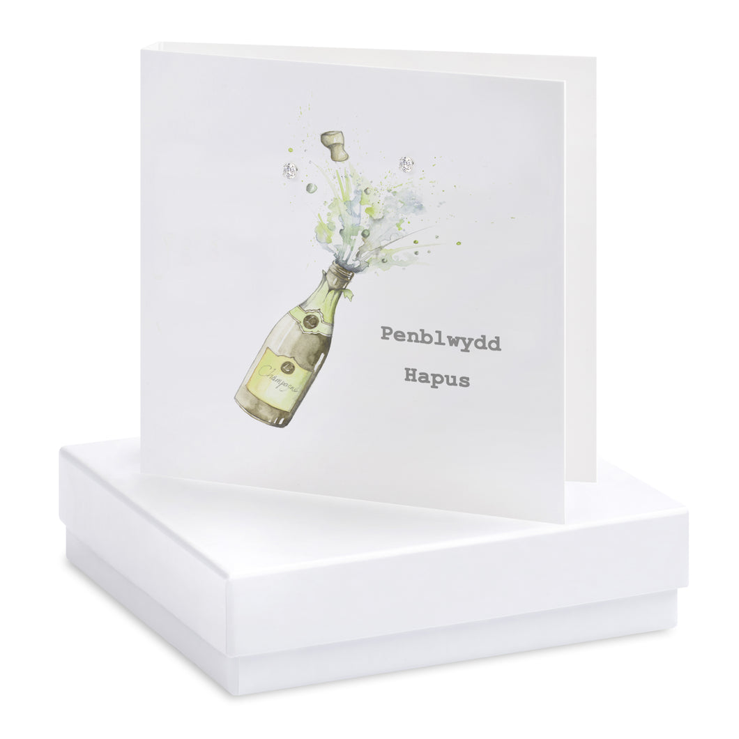 Boxed Welsh Champagne Penblwydd Hapus Happy Birthday Earring Card Earrings Crumble and Core White  