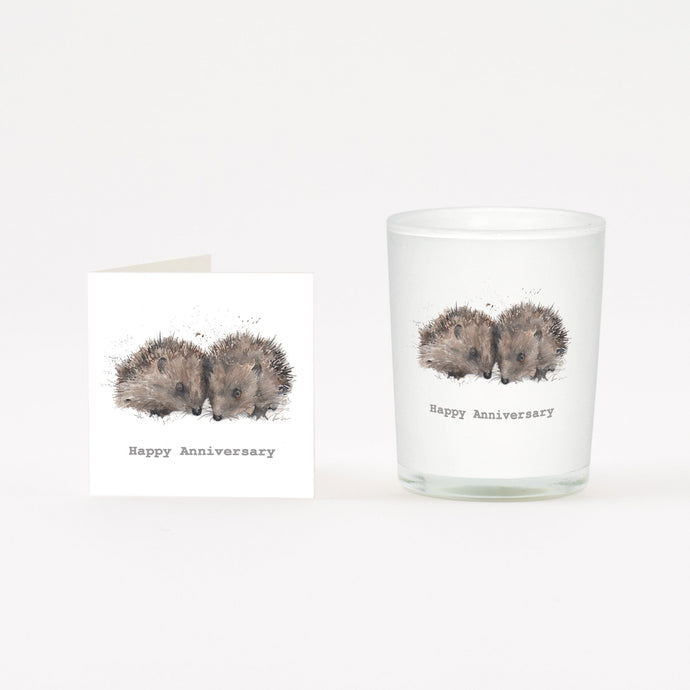 Hedgehogs Anniversary Boxed Candle and Card Crumble & Core