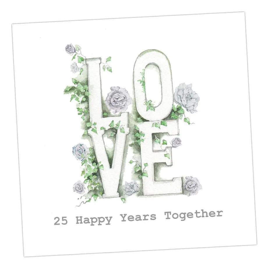 Love Letters 25th Anniversary Card Greeting & Note Cards Crumble and Core 12 x 12 cm  