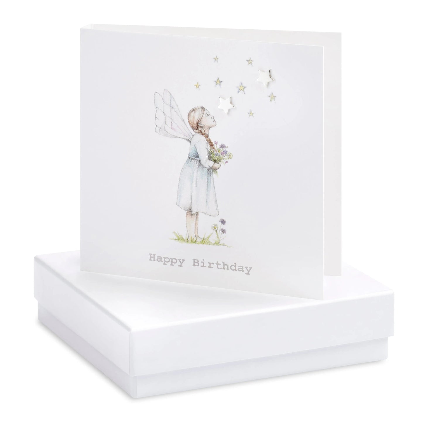 Boxed Flower Fairy Happy Birthday Earring Card Earrings Crumble and Core White  