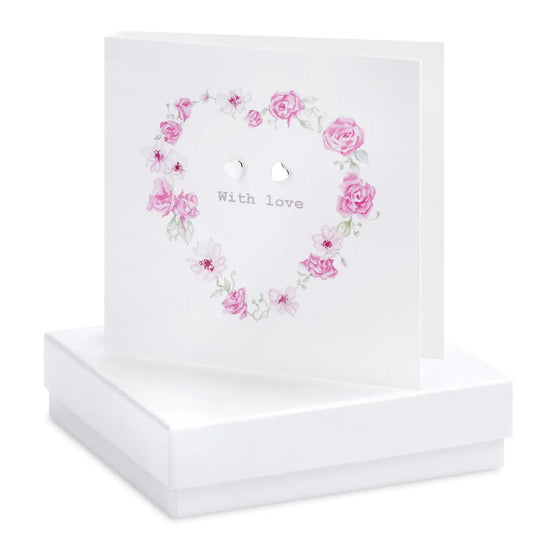 Boxed Floral Heart With Love Earring Card Earrings Crumble and Core White  