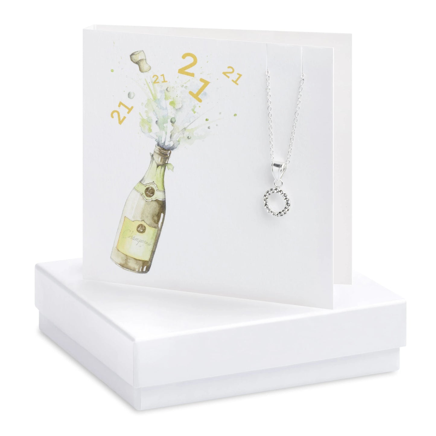 Boxed Champagne 21st Cubic Zirconia Necklace Card Necklaces Crumble and Core White  