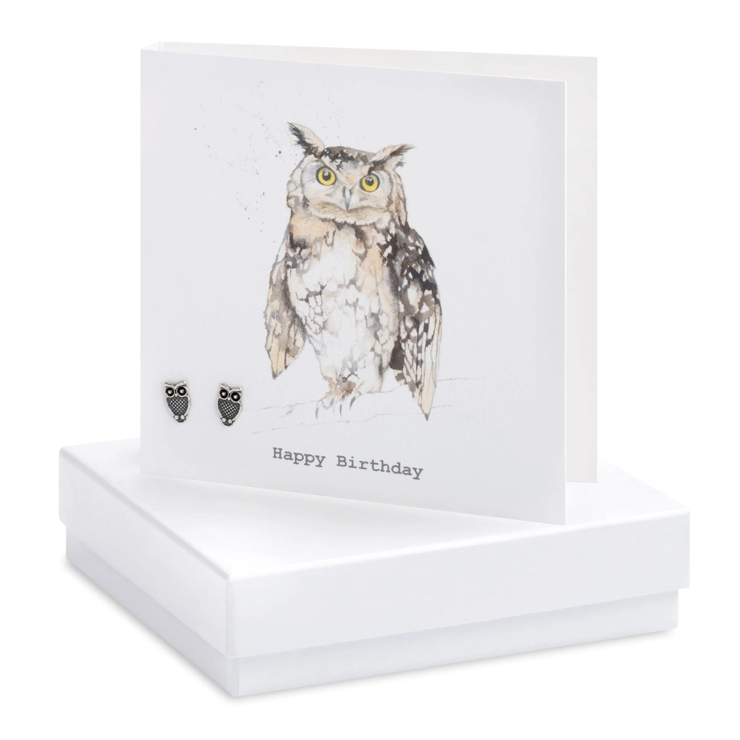 Boxed Owl Birthday Earring Card Earrings Crumble and Core White  