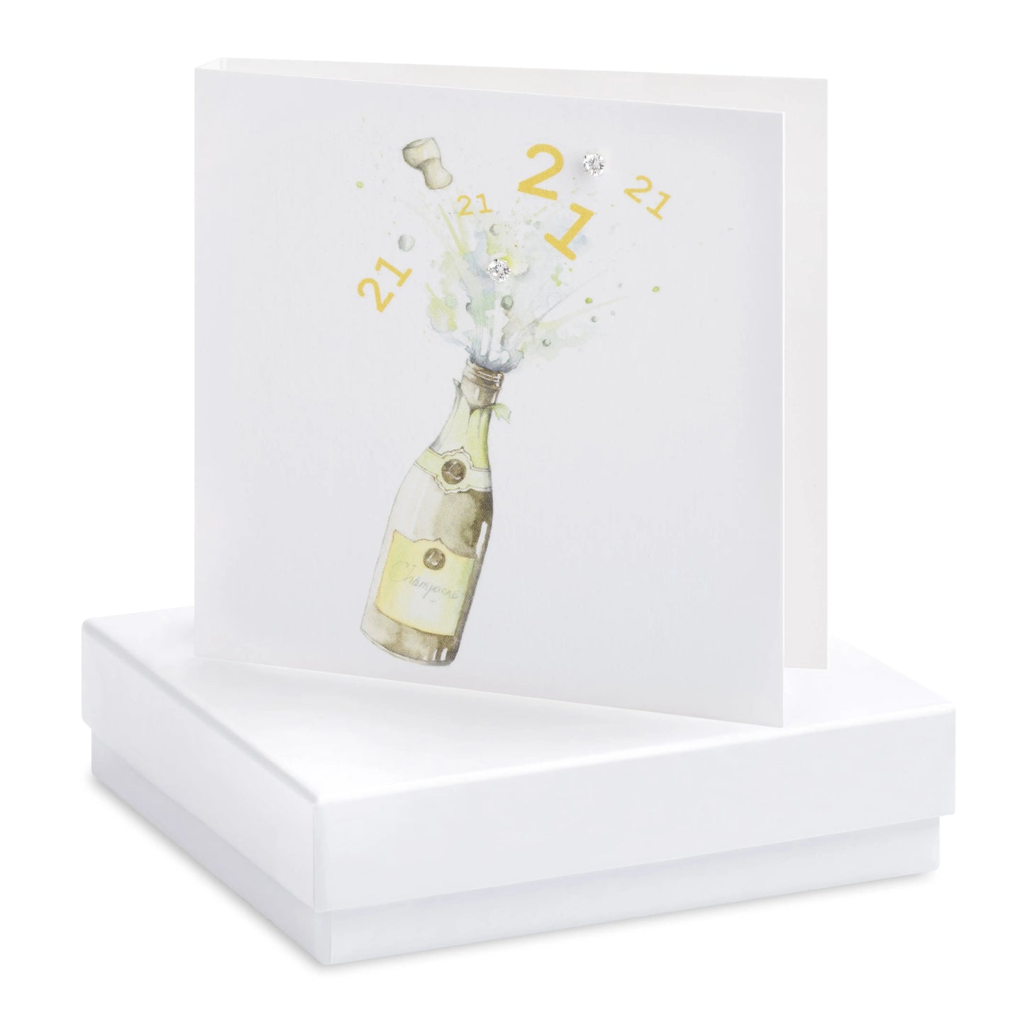 Boxed Champagne Bottle 21st Earring Card Earrings Crumble and Core White  