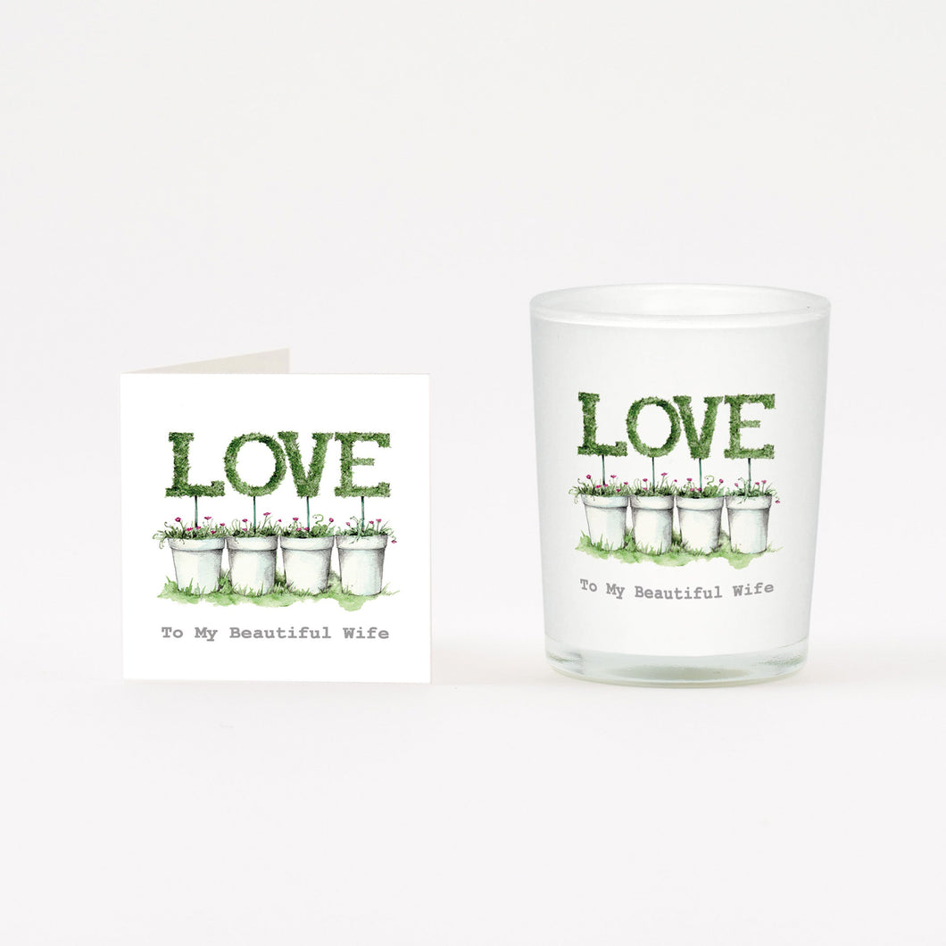 Wife Love Pots Boxed Candle and Card Candles Crumble and Core White 20cl 