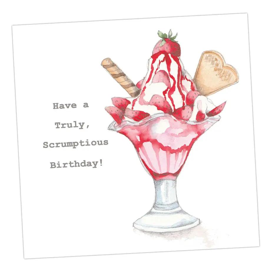 Strawberry Sundae Birthday Card Greeting & Note Cards Crumble and Core 12 x 12 cm  