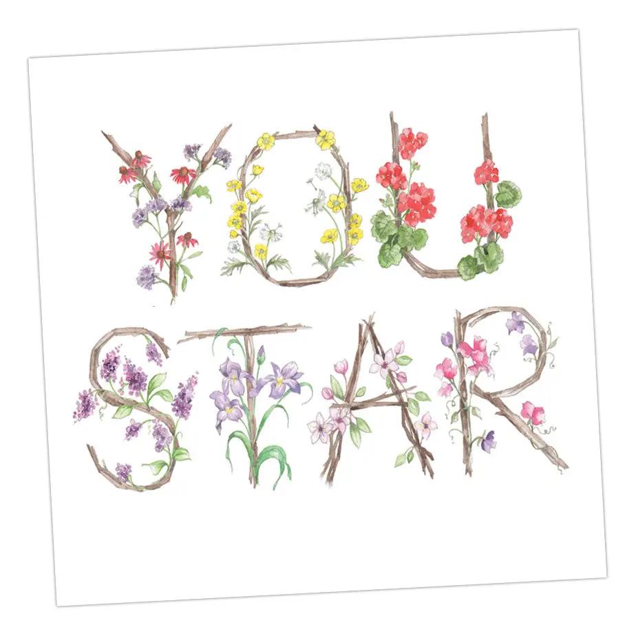 Floral Letters You Star Greeting & Note Cards Crumble and Core   