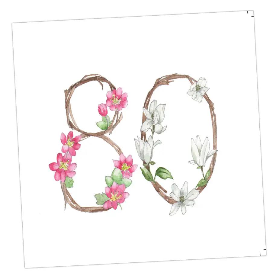 Floral Numbers 80th Card Greeting & Note Cards Crumble and Core   