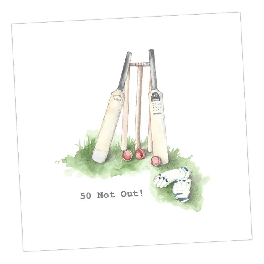 Cricket 50 Not Out Greeting Card Greeting & Note Cards Crumble and Core   