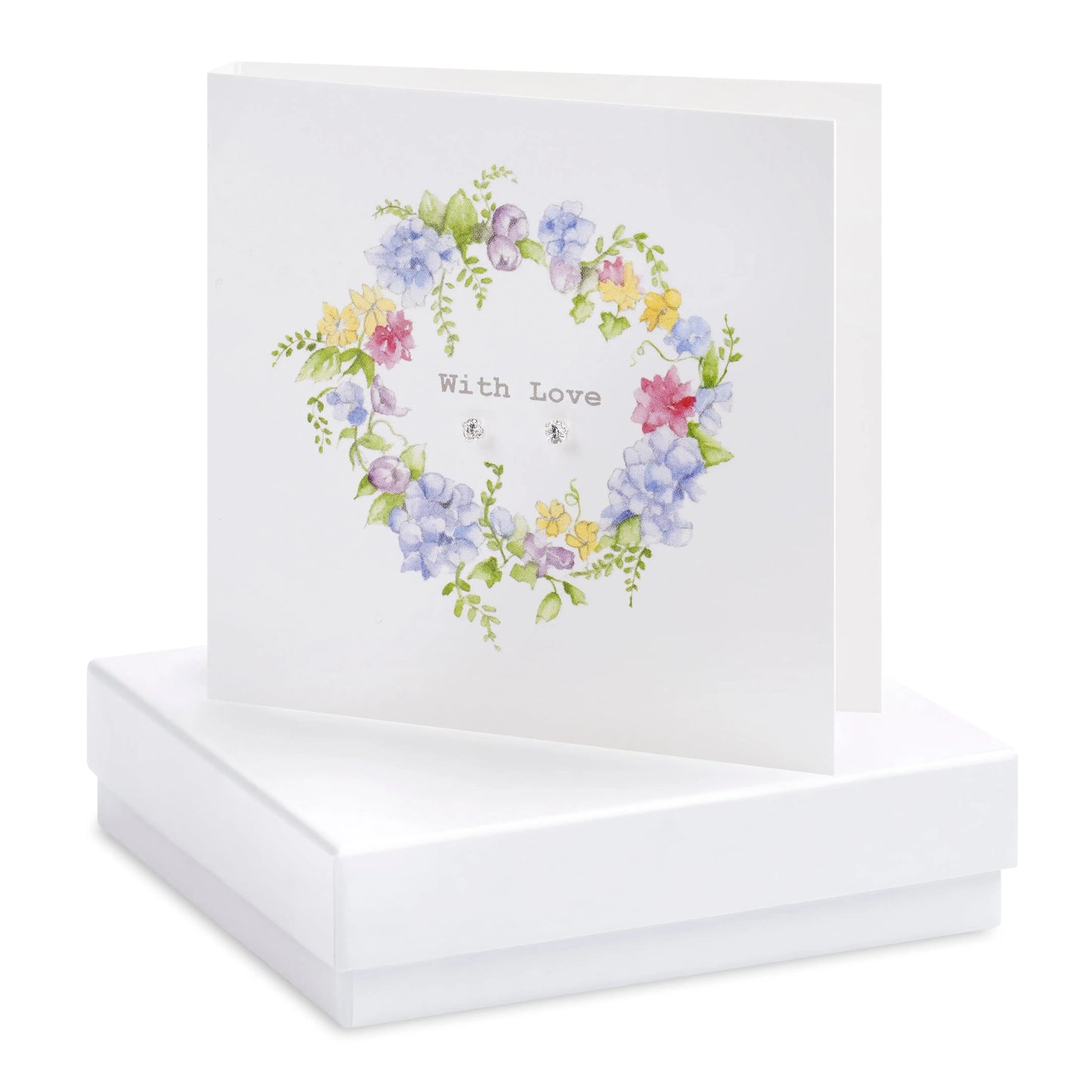 Boxed Hydrangea With Love Wreath Earring Card Earrings Crumble and Core White  