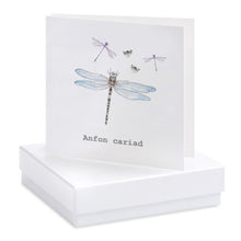 Carica l&#39;immagine nel visualizzatore di Gallery, Boxed Welsh Dragonfly Anfon Cariad Sending Love Earring Card Earrings Crumble and Core   
