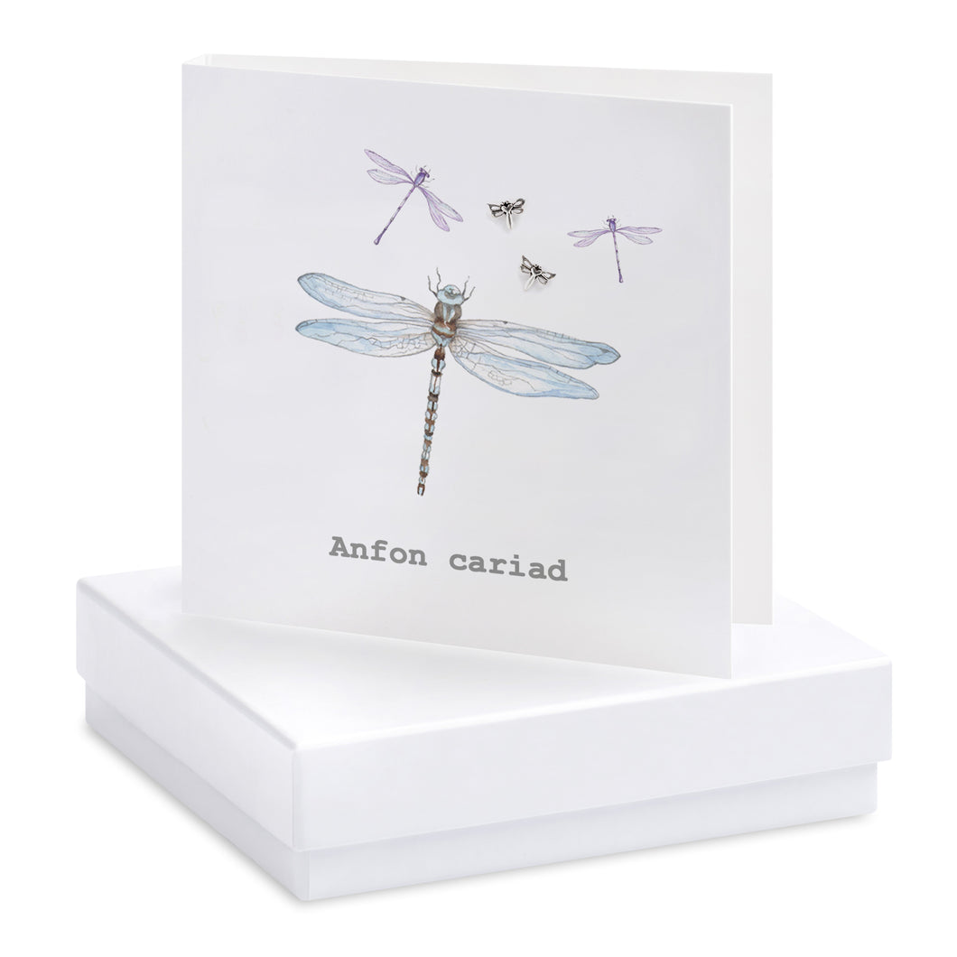 Boxed Welsh Dragonfly Anfon Cariad Sending Love Earring Card Earrings Crumble and Core   