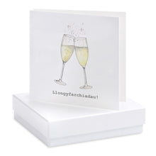 Load image into Gallery viewer, Boxed Welsh Champagne Glasses Congratulations Earring Card Earrings Crumble and Core   

