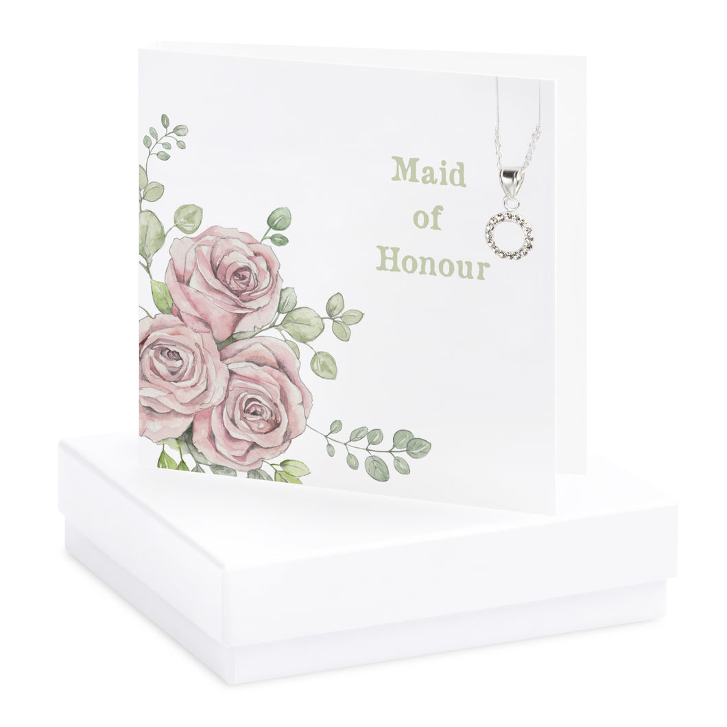 Boxed Rose Maid of Honour Necklace Card Crumble & Core