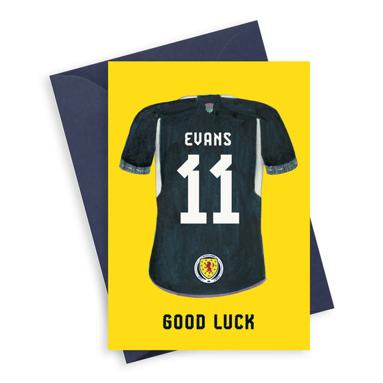 Scotland Football Shirt Evans 11 Good Luck A6 Greeting Card Greeting & Note Cards Crumble and Core   
